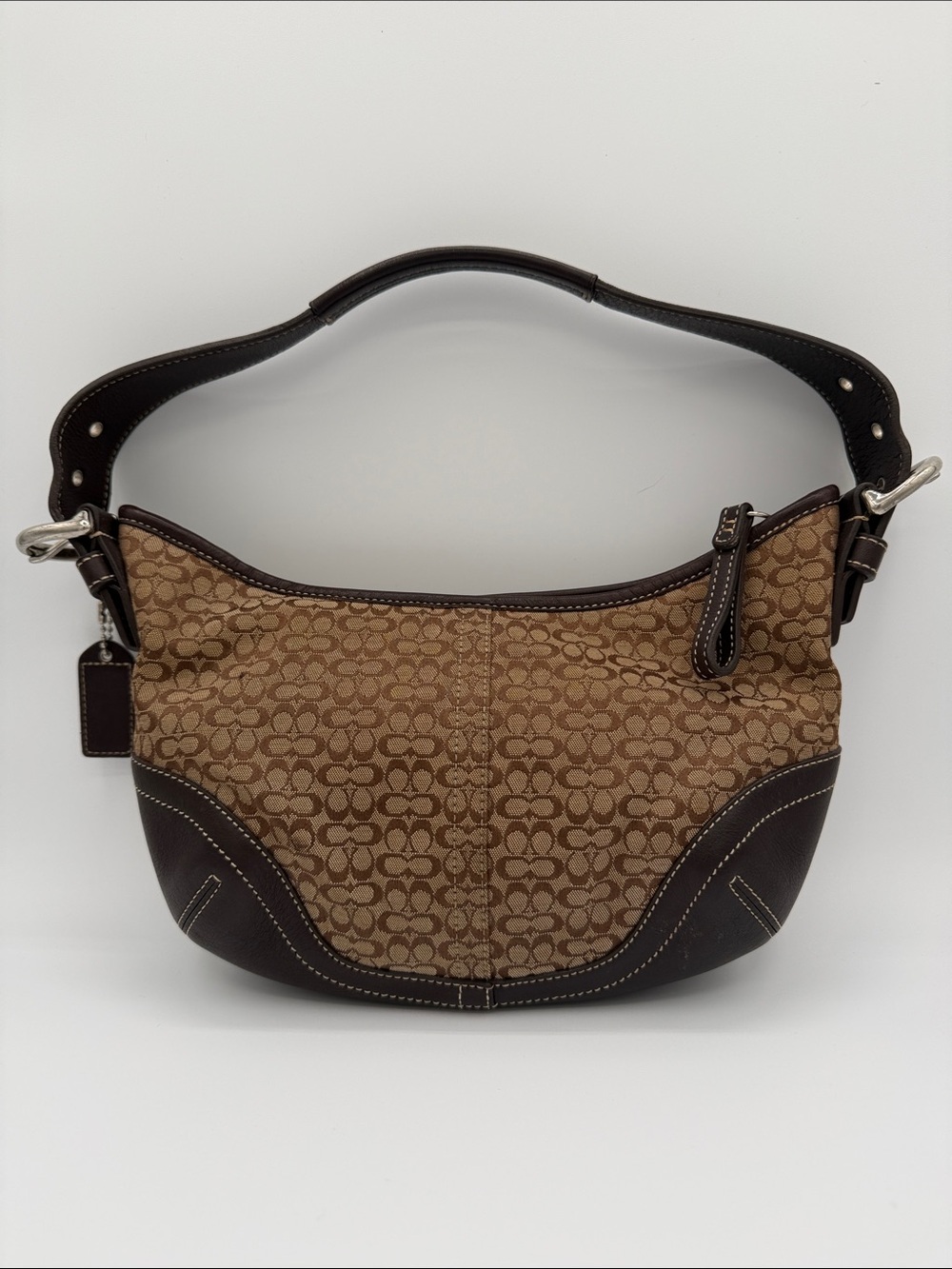 Vintage Coach Soho Mini Signature Canvas Hobo with Dark Brown Leather Trim